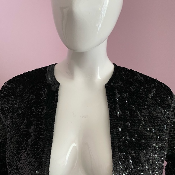 VTG 1950’S SHIMMERING Sequin Cardigan Sweater Small MED BLACK Embellished - Picture 6 of 15